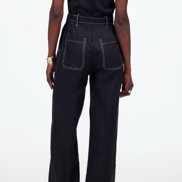 Madewell NWT Contrast-Stitch Relaxed Straight-Leg Jumpsuit in Linen size 10 - Picture 4 of 7